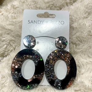 Black Silver Gold and Rose Gold Resin Earrings